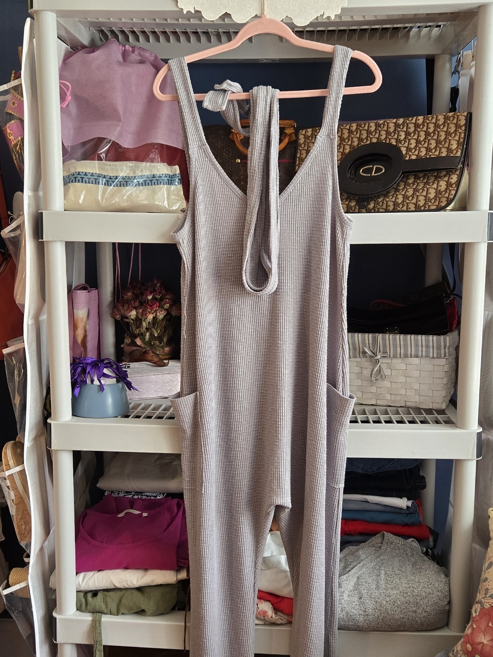 Free People Ribbed Knit Tank One Piece Jumper in Soft Gray